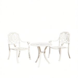 Juego de Bistro de 3 Piezas de Aluminio Fundido Blanco, Muebles de Jardín para Exteriores, Estilo Tradicional - Product Image 1