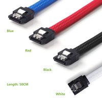 Kabel Data SATA 3.0 III SATA3 7pin 50CM 6Gb/s SSD Sudut Kanan 90 Derajat Berlapis Nilon Warna Putih Hitam Merah Biru Hijau untuk HDD