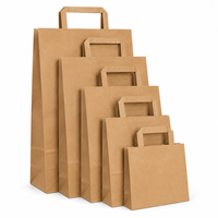 Sac en papier kraft à poignée plate personnalisé, sac de shopping en gros, emballage écologique à emporter pour boulangerie, chaîne de cafés, OEM