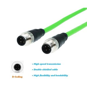 Solnique M12 4-Pin D-Code Male To Male Ethernet <b>Cable</b> Green PVC Industrial Profinet Compatible Connector For Encoders - Product Image 3