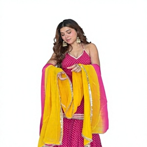 Nuevo Conjunto de Top, Sharara y Dupatta de Georgette Sintética Pesada para Mujer, Sin Arrugas, Elástico, Reversible, Tradicional, Listo para Usar, Largo hasta el Tobillo - Product Image 1