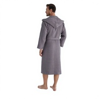 Robe de chambre de luxe personnalisée Hongbo pour homme, couleur unie, manches longues, 100 % coton léger, gaufré, à capuche, vêtement décontracté pour la maison
