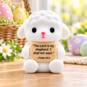 Mini Statuetta di Agnello Cristiano in PVC, Statua di Pecora con Versetto Biblico Salmo 23:1, Regalo Religioso per Pasqua, Decorazione da Scrivania - Product Image 1