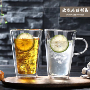 Tasse en verre à double paroi, bouche évasée, isolante thermiquement, pour thé, lait, jus, eau, usage domestique, vaisselle pour adultes - Product Image 2