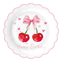 Ensemble de 192 assiettes en papier jetables sur le thème des cerises et des nœuds papillon pour fêtes et anniversaires