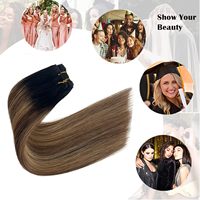 Mèches Coudre dans les extensions de cheveux Mèches de trame de cheveux humains Couleur Ombre Noir à Châtain Brun avec Blond Fraise