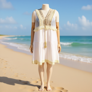 Buonic Copricostume da Spiaggia Estivo da Donna, Tunica Casual 56x90cm Beige Bianco - Product Image 2