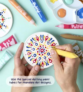 New Pott'd Paintables Ceramic Paint-a-Tea Set <strong>DIY</strong> Pottery Painting <strong>Kit</strong> for Adults-Teapot Paints Brushes Cartoon Lemon Yellow - Product Image 4