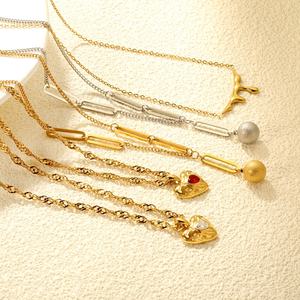 Collar de Bolas de Acero Inoxidable con Baño de Oro de 18K, Antideslustre, con Colgante de Corazón de Zirconia, Cadena de Eslabones, para Mujer, Venta al por Mayor Personalizada - Product Image 1