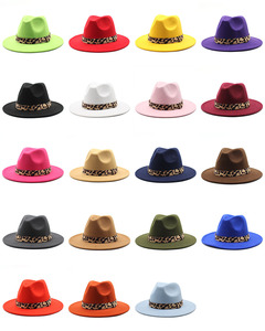 Chapeaux Fedora <span class=keywords><strong>bordeaux</strong></span> unisexe en gros femmes plat large bord 100% Fedora laine feutre chapeau hommes vert Fedora chapeau avec ruban léopard - Product Image 2