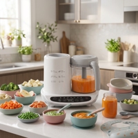 Pembuat Makanan Bayi Elektrik Multifungsi, Pengukus Otomatis, Blender 110W Bebas BPA, Dapat Dilepas