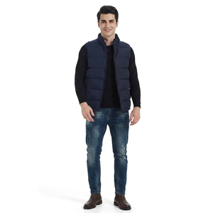 High Street Style Men's Canvas Puffer Jacket with Stand Collar and Front Logo Customized Winter <b>Bubble</b> <b>Coat</b> - Product Image 1