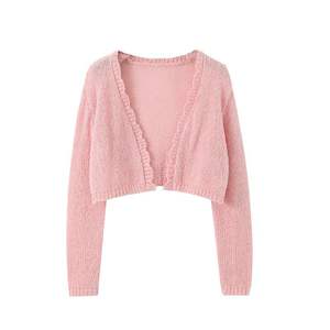 Cárdigan de punto Runqi N8713 Sweetheart para mujer, chaqueta corta de manga larga con volantes, anti-bolitas, corte ajustado, talla grande - Product Image 3