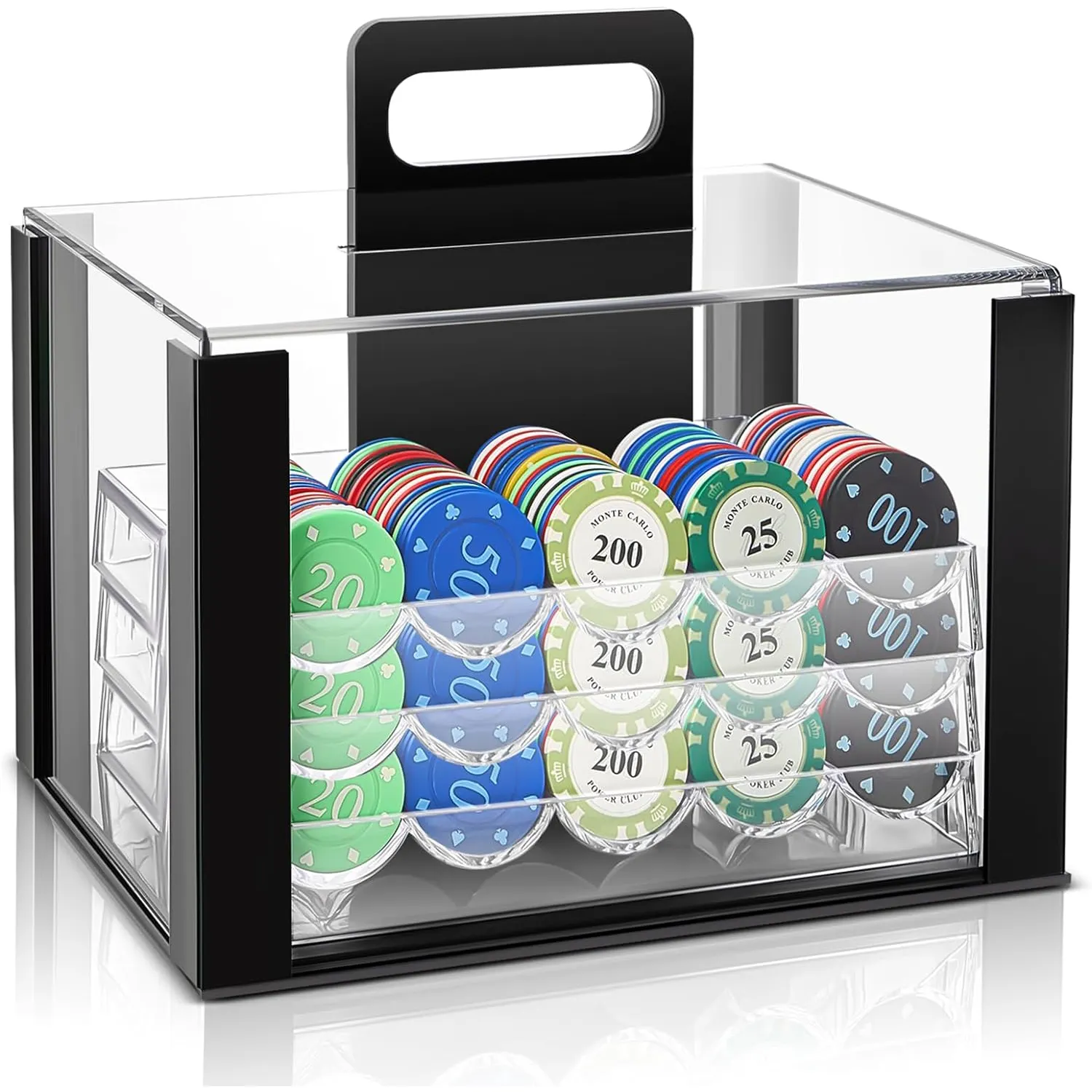 Clear Acrylic Poker Chip Carrier 300/1000 Capacity Chips Case Acrylic Casino Poker Display Acrylic Poker Chip Tray