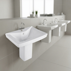 Lavabo en céramique standard pour salle de bain avec demi-pied Ecco Set, vasque sur pied, équipement sanitaire - Product Image 3