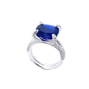 Anillo de Plata S925 con Baño de Rodio de Alta Calidad con Zafiro Clásico para Mujer - Product Image 1