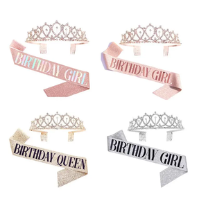 Oro Rosa cumpleaños decoración fiesta suministros diamantes <span class=keywords><strong>de</strong></span> imitación mujeres sucio treinta 30 cumpleaños corona diadema faja Tiara conjuntos - Product Image 4