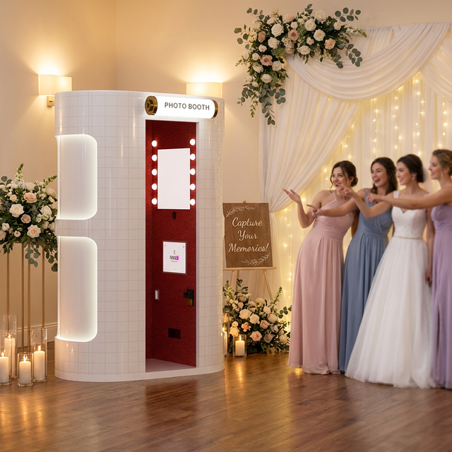 JLJDSLR Photo Booth Enclosed Kiosk Professional Camera Printer Instant Photo Machine Retro Booth for Party Wedding