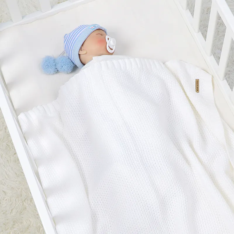 Mimixiong Selimut Rajut Pola Warna Solid Nyaman Lembut Selimut Rajutan Bayi untuk Bayi Baru Lahir