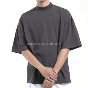 T-shirt unisexe blanc vierge vintage à col montant, coupe ample et oversize pour homme, en coton épais à épaules tombantes - Product Image 4