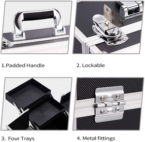 Estuche de <span class=keywords><strong>maquillaje</strong></span> profesional Caja de tocador cosmética de aluminio Estuche organizador de belleza Estuche de Tren 4 Bandeja Cerradura con cerradura Maleta de <span class=keywords><strong>maquillaje</strong></span> - Product Image 4