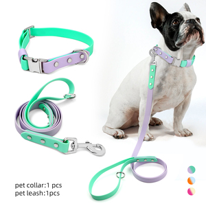 工場直販 カスタム モダン 防水 ストライプ リボン 犬用首輪とリードセット 調整可能 <span class=keywords><strong>PVC</strong></span> ペット用首輪とリード - Product Image 1