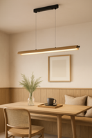 Lampe suspendue moderne en bois LED 20W éclairage suspendu linéaire pour salle à manger et îlot de cuisine hauteur réglable et forme longue