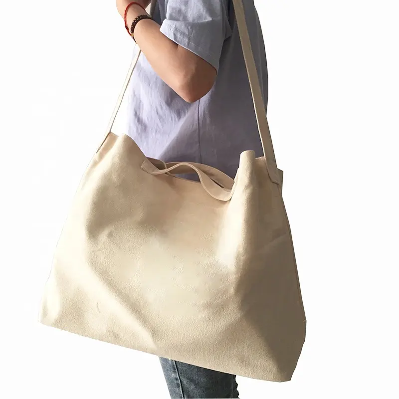 Naturale Extra Large Tote Bag di Tela Con Stampa di Marchio Per Lo Shopping