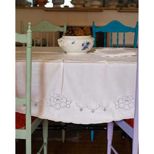 Mantel de Lino Blanco Mirellas con Bordado Siciliano Rectangular, Juego de 12 Servilletas para Bodas, Restaurantes y Hoteles, de Marca - Product Image 2