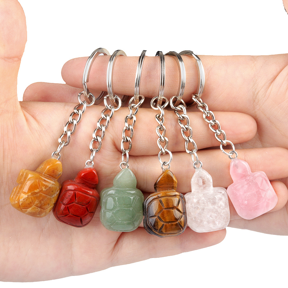 Mini Healing Crystal Turtle Carvings Keychain - Natural Agate