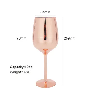 Verres à vin rouge de luxe en acier inoxydable plaqué or cuivre 12oz personnalisés gobelet pour fête de mariage