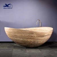 RF Home Decoration Baignoire ronde durable de style occidental Baignoire en pierre de travertin beige naturel