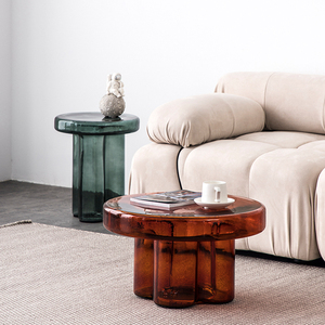 Evelyn <strong>Small</strong> Round <strong>Table</strong> Living Room Green Orange Tempered Glass Combination Movable Creative <strong>Coffee</strong> Side <strong>Table</strong> - Product Image 1