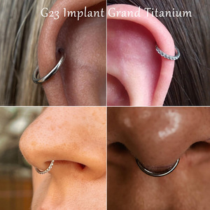Anneau de piercing en titane G23 sans soudure avec pavé de zirconium / design uni, hypoallergénique, pour nez, septum, daith, cartilage - Product Image 3