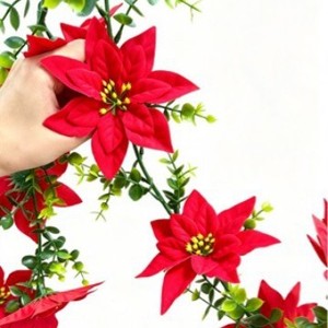 Guirlande de poinsettias Ji Liyuan, fleurs artificielles en soie rouge, décoration de Noël, couronne de 60 cm pour décoration intérieure et extérieure des fêtes - Product Image 2