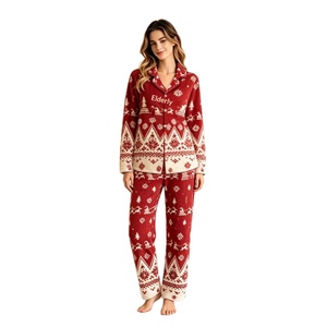 Ensemble de pyjama de Noël pour femmes, imprimé Fair Isle, col en V, deux pièces, vêtements de nuit doux et chauds, ensemble en tricot d'hiver - Product Image 5