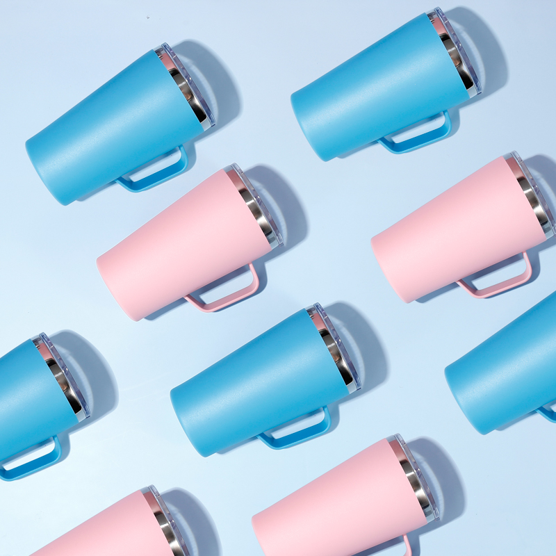 Вакуумная Изолированная кружка из нержавеющей стали с ручкой и крышкой, 14 унций, под заказ