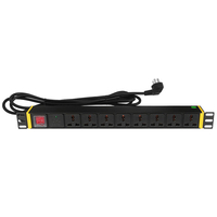 Multiprise universelle 8 voies avec protection contre les surtensions, montage en rack 1U, barre de cuivre intégrée, interrupteur, couvercle SPD, LED jaune, protections d'angle