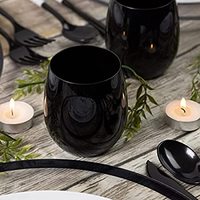 Gobelets élégants pour boissons, 12 oz et 16 oz, gobelets en plastique sans pied jetables noirs, verres à vin pour les fêtes et les mariages