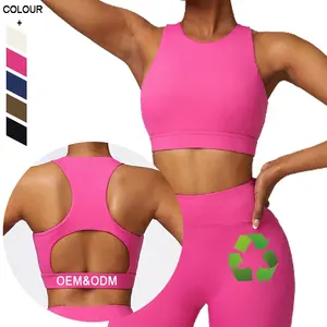 Atacado Reciclado Tecido Ginásio Tops Mulheres Oco Out Yoga Bra Venda Logotipo Personalizado Sport Bra Fitness