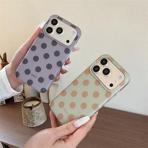 เคสโทรศัพท์ลายจุดสไตล์มินิมอลเกาหลีแบบสองชั้นสำหรับ iPhone17ProMax/16/15/14  ฝาหลังแบบด้าน ป้องกันการกระแทก สำหรับผู้หญิง - Product Image 3