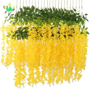 Romase 24 Pack 45 inch Artificial Yellow Wisteria Vine Ratta Bushy Flower String Silk Garland Long Hanging for Wedding