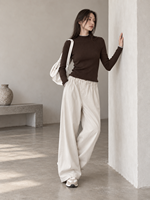 Pull en tricot pour femme, col mi-haut, coupe classique, en laine et polyester, uni, automne-hiver