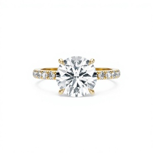 แหวนเพชรทรงกลม 2 กะรัต เพชรเลี้ยงในห้องปฏิบัติการ ทอง 14K แหวนหมั้น แหวนแต่งงาน แบบฝังเพชรรอบวง แหวนเพชรเม็ดเดี่ยว รับสั่งทำและขายส่ง - Product Image 4
