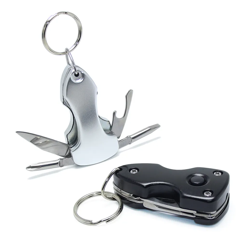 5-in-1 Multifunction Tools Key Chain Ring Outdoor LED Screwdriver Knife Opener Combination Tool Travel Metal Multi Tool Keychain