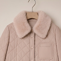 Abrigo de mezcla de lana de oveja rosa suave y pelo de camello con cuello de piel de visón, chaqueta acolchada de longitud media