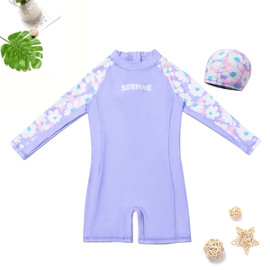 Một mảnh beachwear hoa dễ thương đơn giản Daisy phim hoạt hình thể thao quần áo nhanh chóng làm khô dài tay áo tắm thiết lập với nắp - Product Image 3