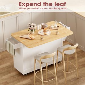 Carrito de Cocina Móvil SENYU con Tablero de Madera Maciza Abatible, Gabinete Blanco, Estante de Almacenamiento, Cajón y Ruedas para Cocina - Product Image 6