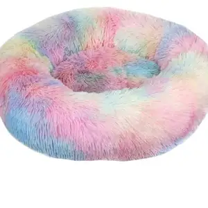 En gros rond en peluche confortable lit de chien doux en peluche pour animaux de compagnie