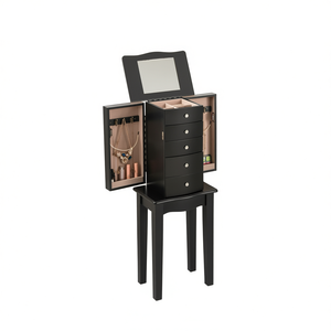 Armoire à bijoux avec miroir rabattable, 4 tiroirs, organisateur, en bois noir, pour l'organisation des bijoux - Product Image 1